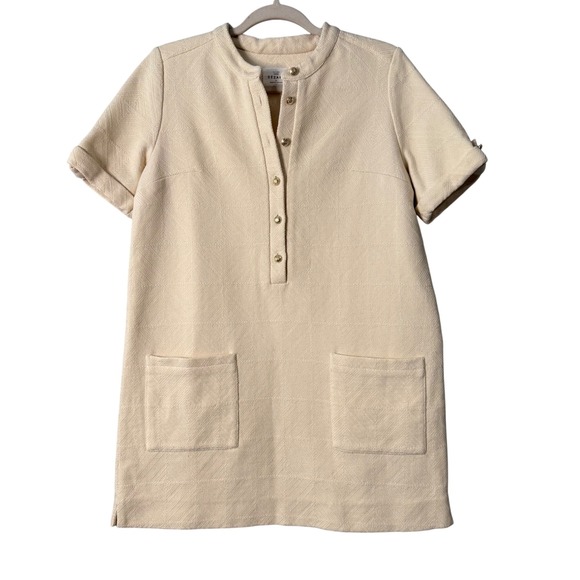 Sézane‎ textured Alma dress size 38 (US 6)gold buttons cream neutral minimalist - Picture 9 of 9